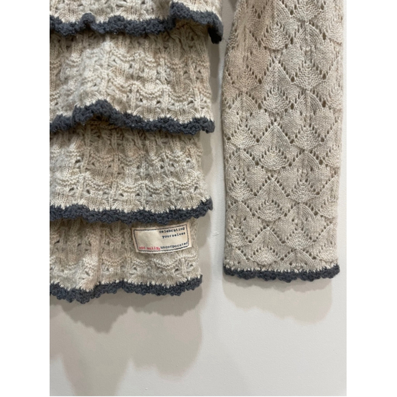 Odd Molly Y2K Wool Open Knit Crochet Cardigan Womens XS Coquette Fairy Ruffle - Picture 5 of 12